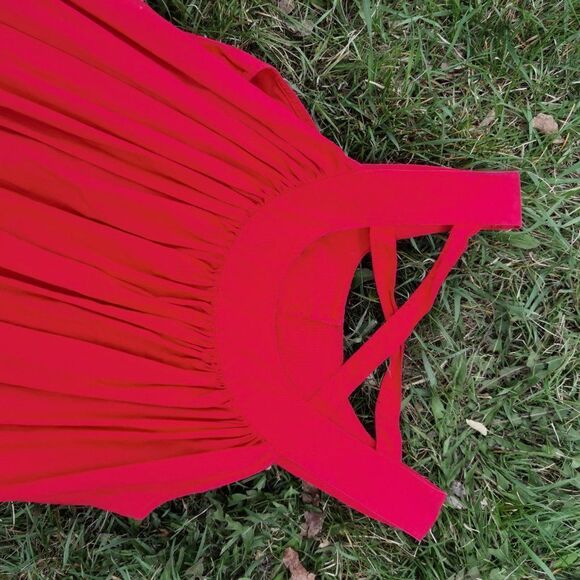 Beach theme Red 100% Cotton 80s Caftan sundress maxi criss cross back - Picture 5 of 5